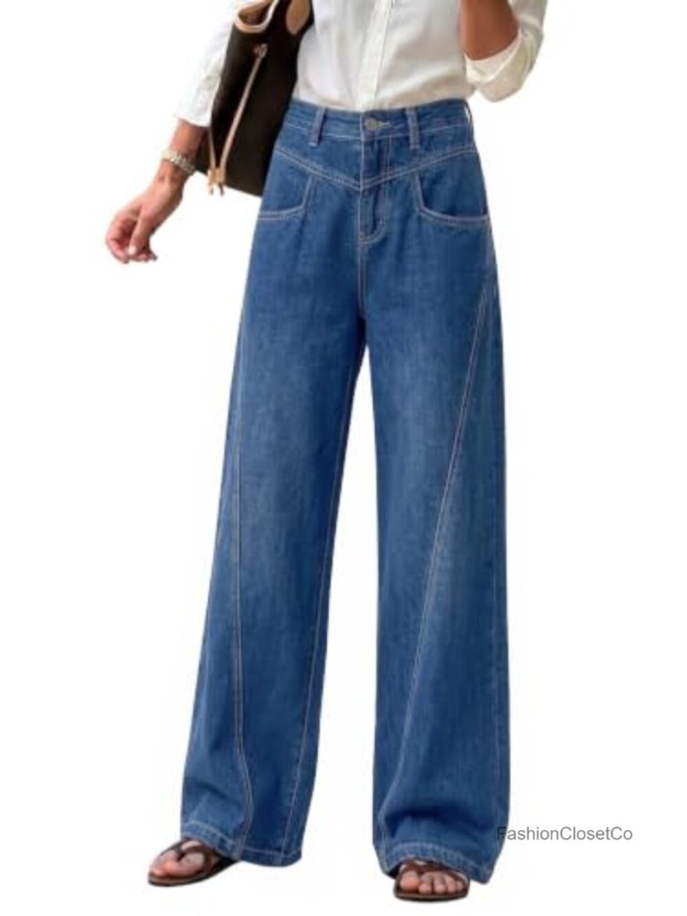 High Waisted Wide Leg Boyfriend Jeans Button Down Pockets